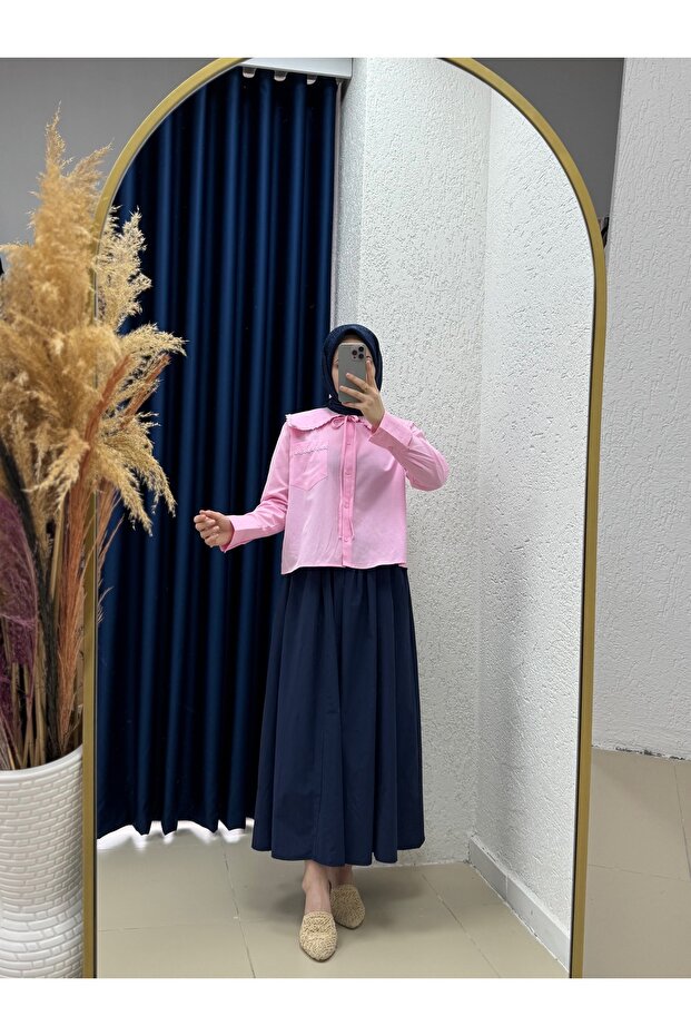 Erna Belted Poplin Skirt-Bn4362 Navy Blue