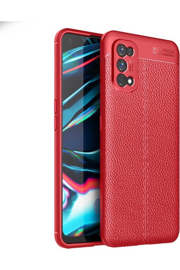 Realme 7 Pro Case Leather Patterned Luxury Niss Silicone Red + Nano Screen Protector