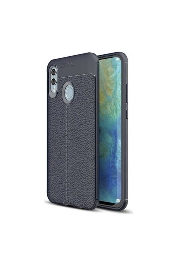 Huawei Y6 2019 Case Leather Pattern Luxury Niss Silicone Navy Blue + Nano Screen Protector