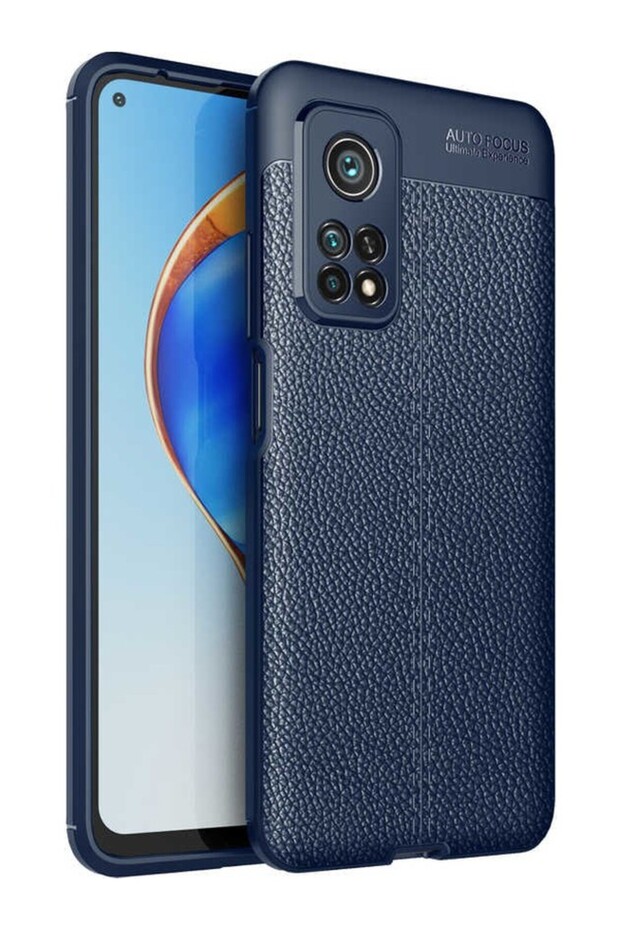 حافظة لهاتف Mi 10T Pro بنمط جلدي فاخر من السيليكون باللون الأزرق الداكن + واقي شاشة شبح