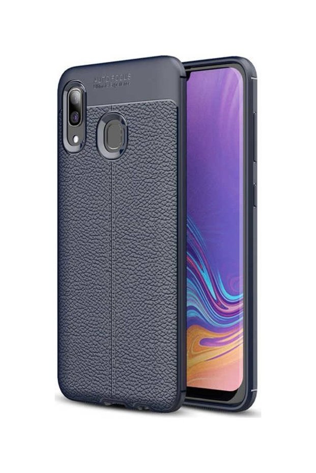 Honor 8c Case Leather Patterned Luxury Niss Silicone Navy Blue + Glass Screen Protector