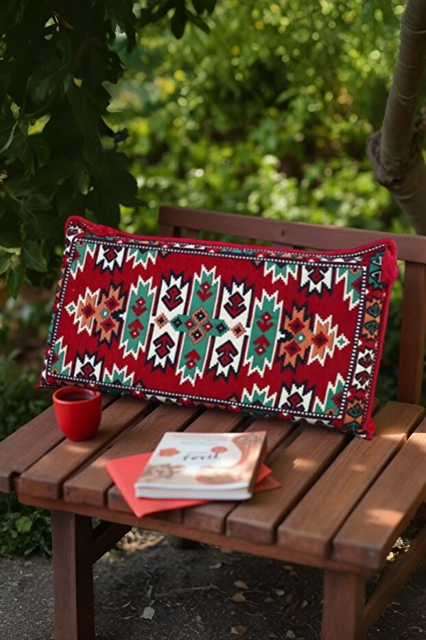 Song Corner Patterned Decorative Carpet Coated Back Pillow 42X95 with Sponge - Authentic Home Decoration