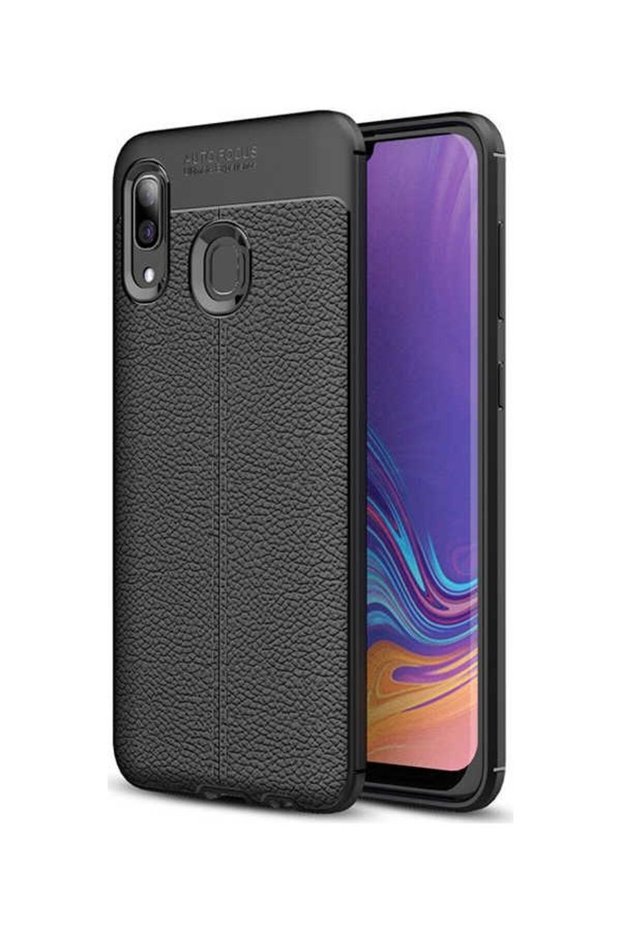 Honor 8C Case Leather Pattern Luxury Niss Silicone Black + Glass Screen Protector