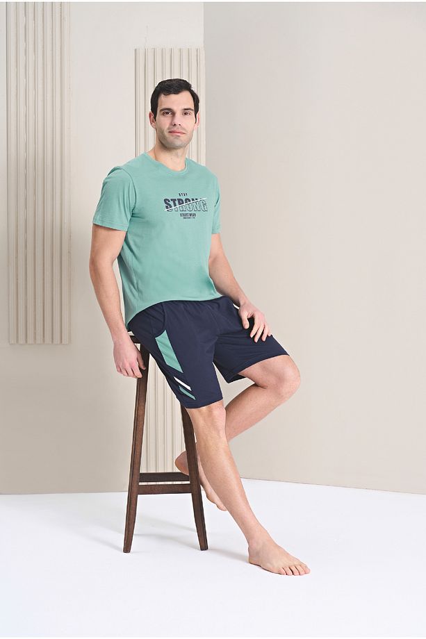 Yeşil Renkli Süprem Kumaş Şortlu Erkek Pijama Takımı - 1