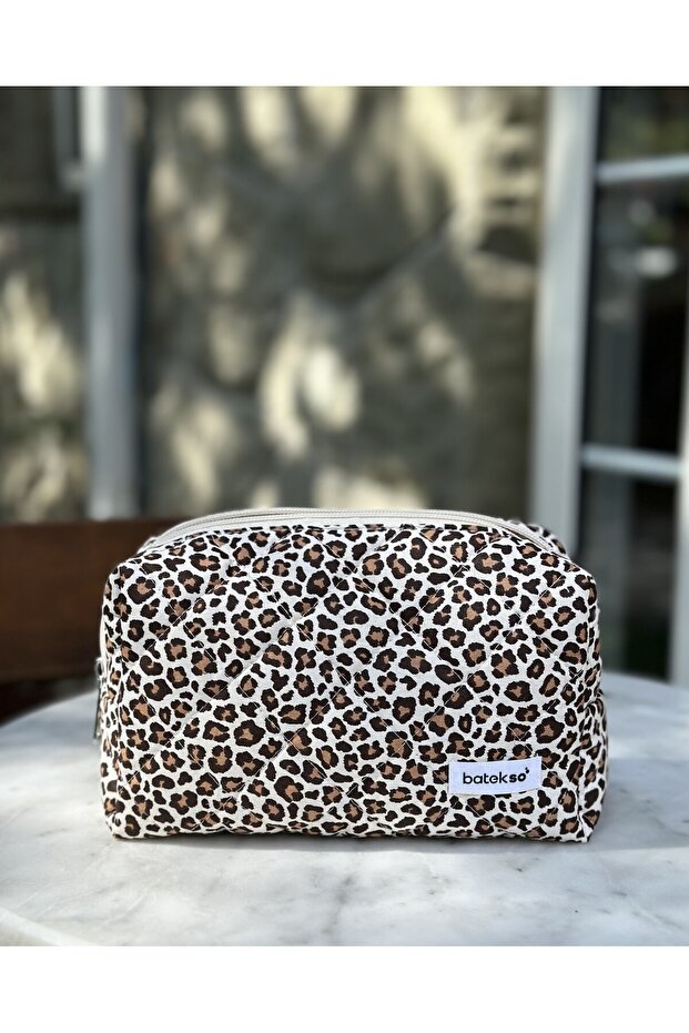 حقيبة مكياج بنقشة الفهد - حجم كبير - 1