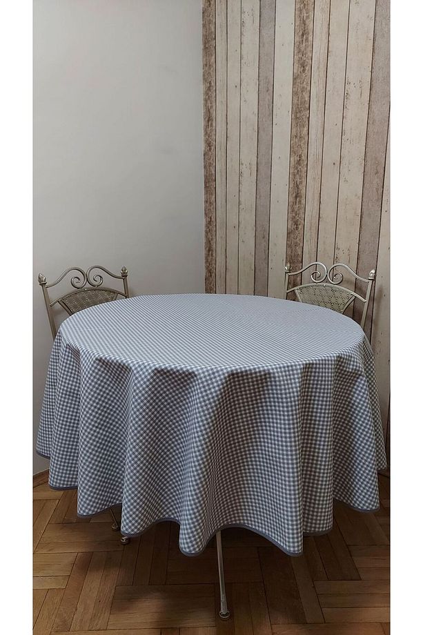 Yuvarlak,ekoseli,duck (SIVI ITİCİ ,LEKE TUTMAZ) Kumaş,masa Örtüsü - 1