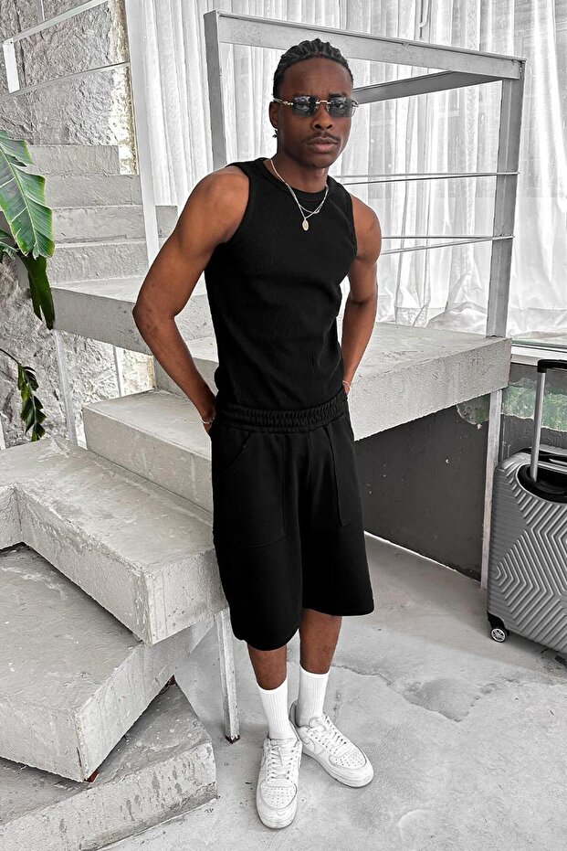 Black Cozy Basic Tank Top Lycra Premium Corded Tank Top