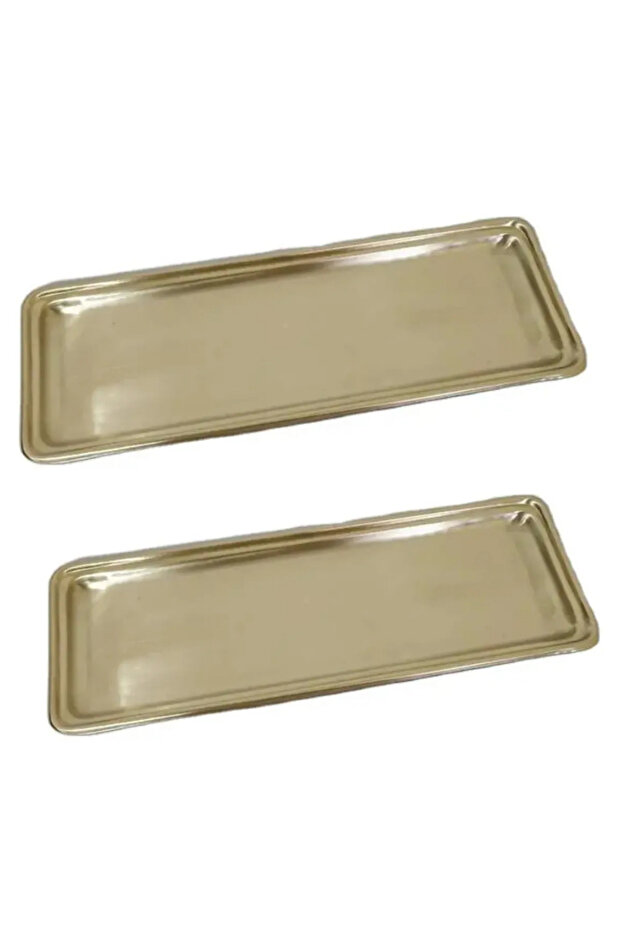 Stainless Steel Gold Color Rectangular Narrow Metal Flat Presentation Tray Tea Coffee Dessert Presentation 2 Pieces
