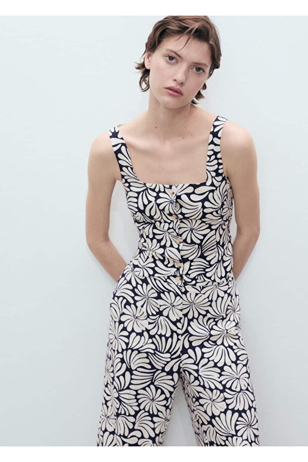 Çiçekli keten pantolon - 6