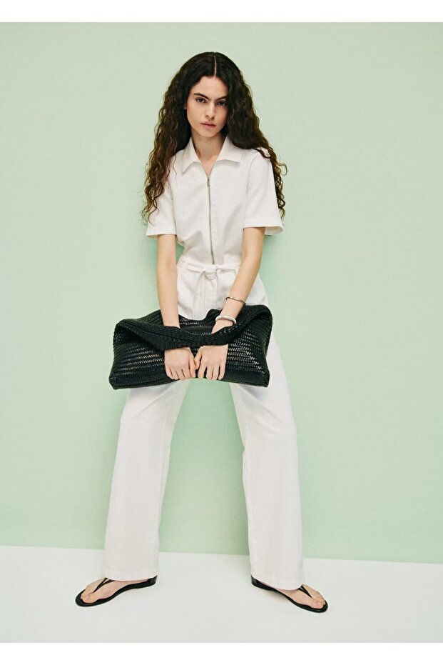 Kemerli denim tulum - 8