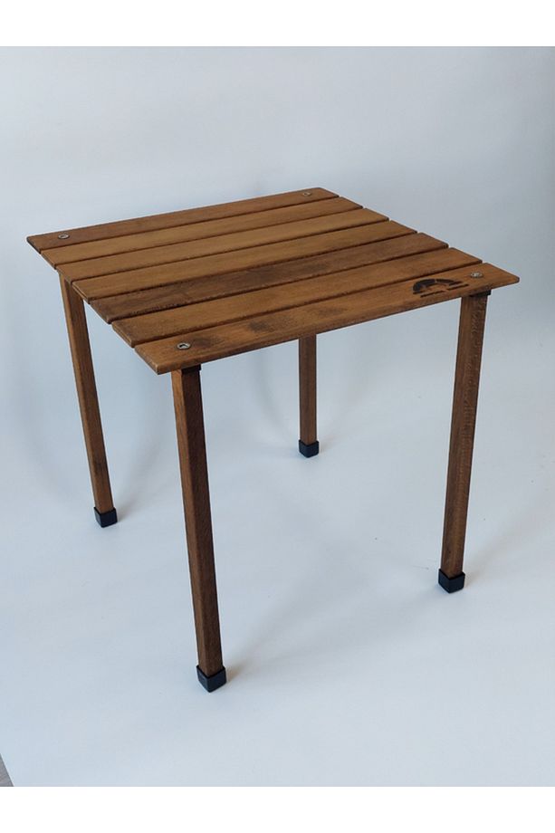 Joyfull Turtle 50x50x50 Cm Ahşap Çınar Katlanır Rulo Kamp, Piknik, Balkon, Bahçe Masası Ceviz Renk - 3