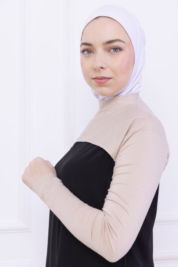 Turtleneck Neck Collar Oversleeve Beige - Lycra Stand Collar Women's Body Hijab Crop Bolero