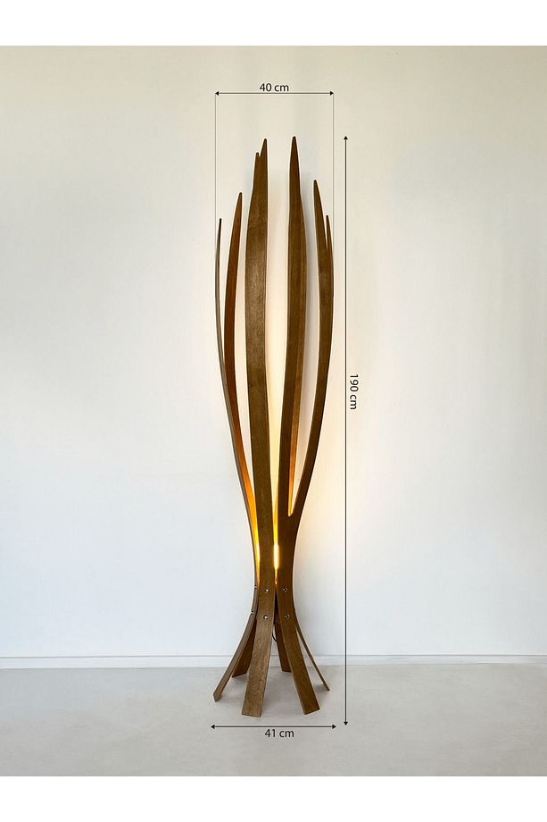 ''Hedra Lambader, İskandinav Tarzı Ahşap Lambader, Dekoratif Yer Lambası, Modern Salon Aydınlatma'' - 3