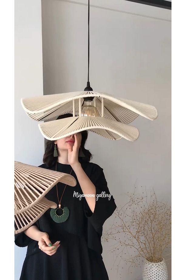 LUMİNART Rustik Tarz Bohem avize Makrome avize Salon avize Yatak Odası Avize Rattan Avize - 4