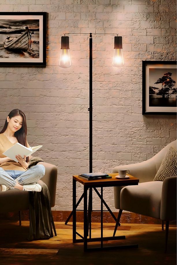 2 Led Gece Kitap Okuma Işığı Standlı 3 Mod'lu Şarjlı Dekor Led Lamba Rustik Ampul Lambader Fener - 1