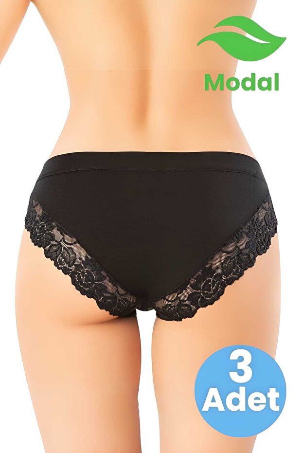 Women's 3-Piece Modal Fabric Lace Detailed Bikini Panties