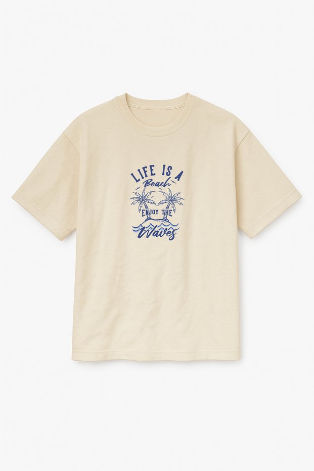 Beige Color Oversize Life Is a Beach, Sea Coast Printed Unisex T-Shirt T-Shirt