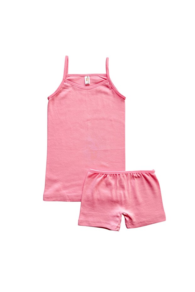 Girl's 100% Cotton Pink Thin Strap Tank Top Boxer Set