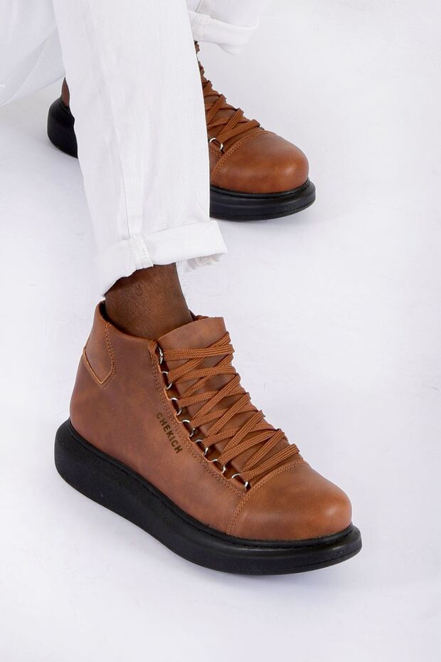 Lace-Up Men's Sneaker Boots Brown