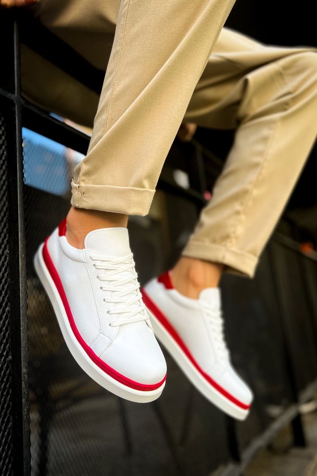 Lace-Up Men's Sports Shoes White Red