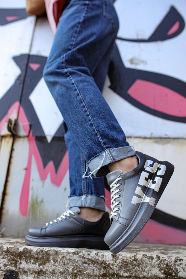 Lace-Up Printed Men's Sports Shoes Gray Dark Gray