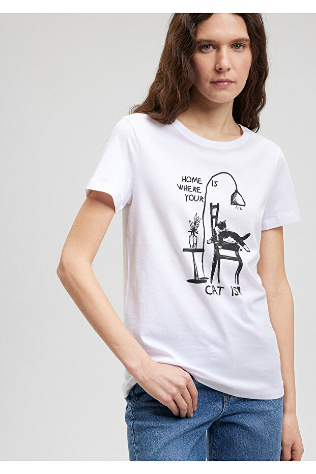 Bílé tričko s potiskem pro kočky Slim Fit / Slim Fit1612390-620 - 1