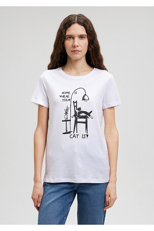 Bílé tričko s potiskem pro kočky Slim Fit / Slim Fit1612390-620 - 3
