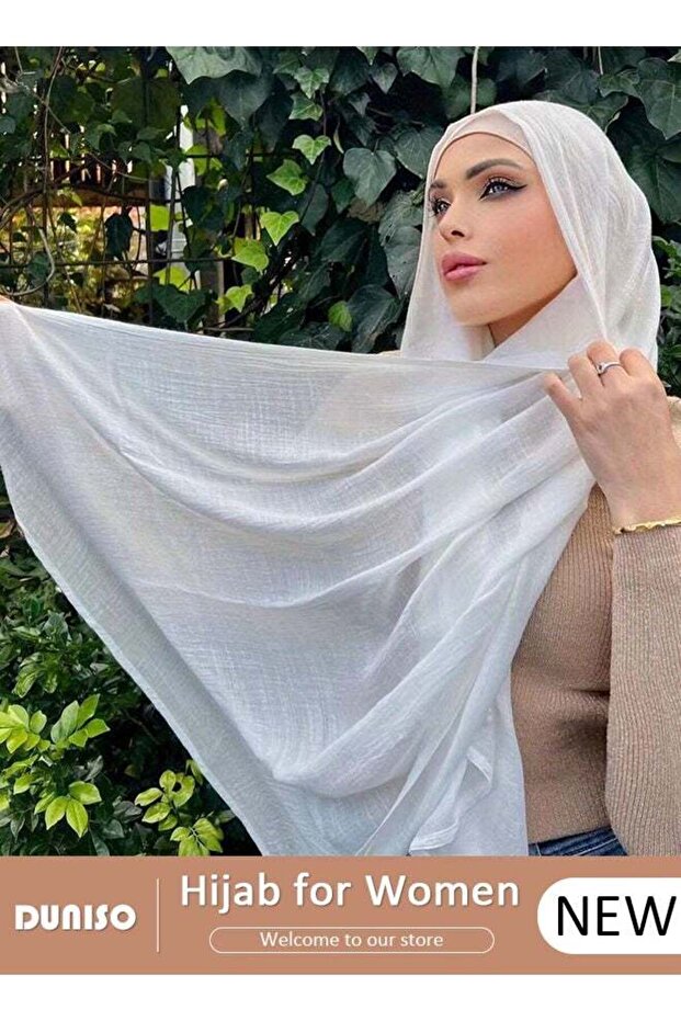 غطاء رأس وشال من DUNISO مصنوع من القطن والكتان بلون واحد للنساء
