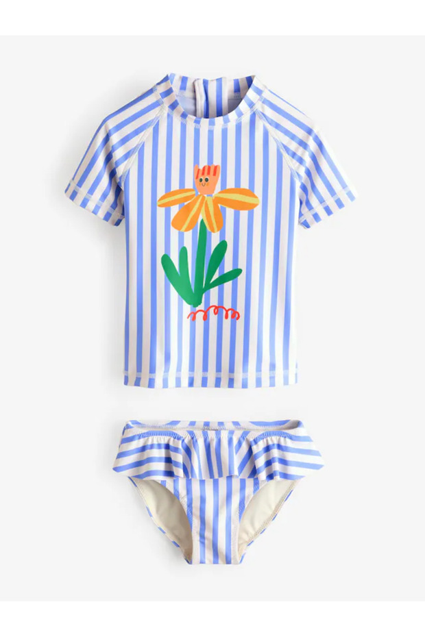 2 Pieces Blue/White Color Floral Print Swimsuit Alye77680