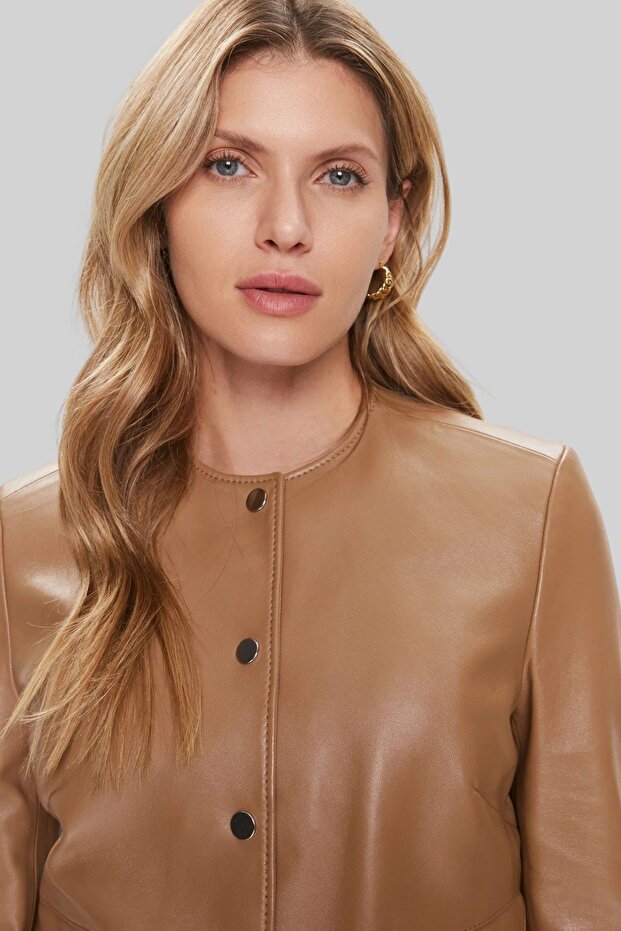 Samarie Deri Ceket Bej - 4