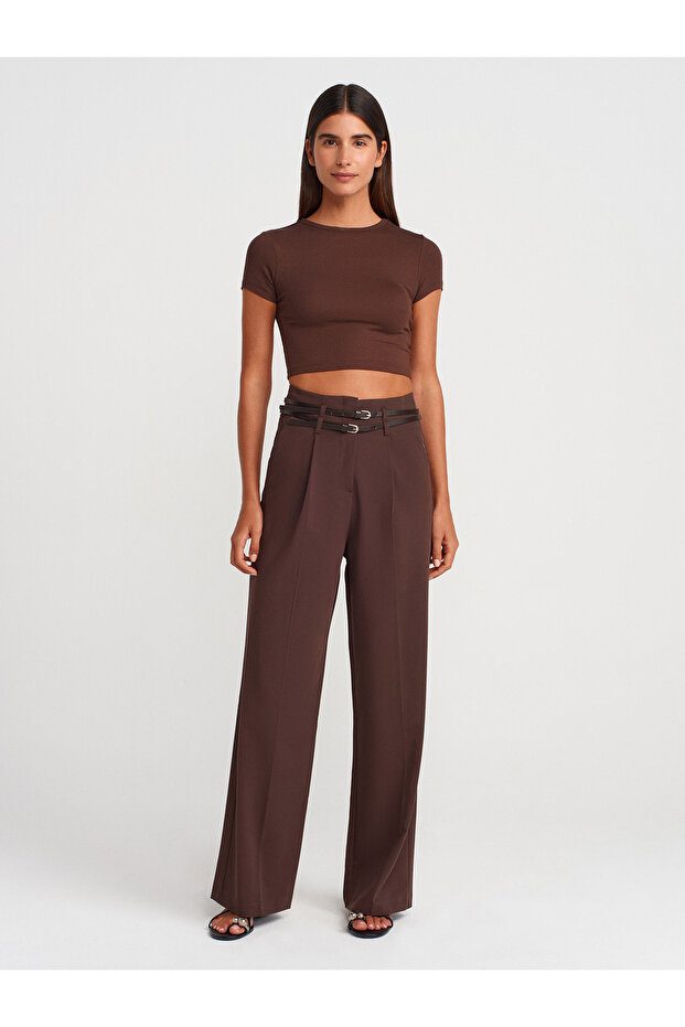 31104 Modal Crop Top-Açık Kahve - 4