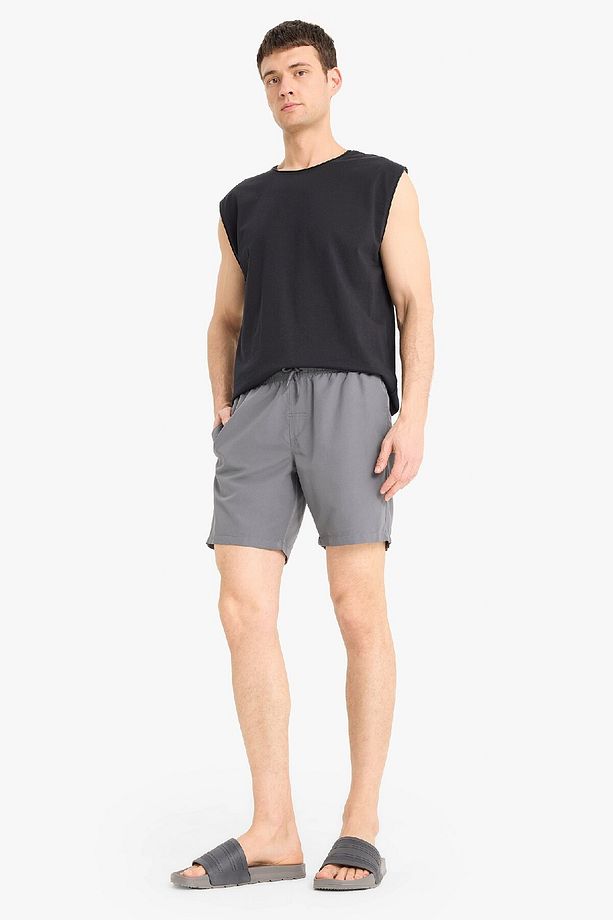 Regular Fit Kısa Boy Cepli File Astarlı Beli Bağcıklı Düz Hafif Kumaş Deniz Şortu E5133axns - 3