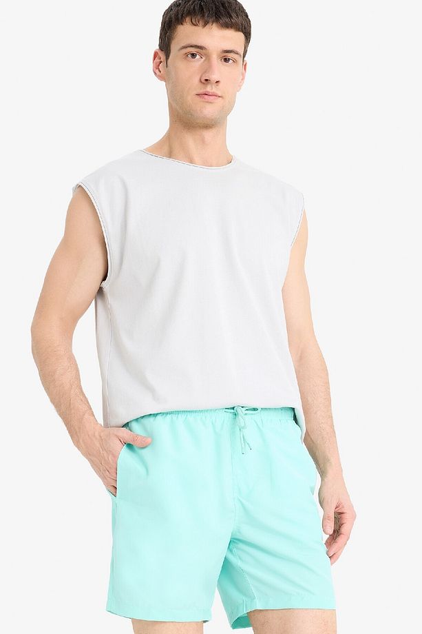 Regular Fit Kısa Boy Cepli File Astarlı Beli Bağcıklı Düz Hafif Kumaş Deniz Şortu E5133axns - 4