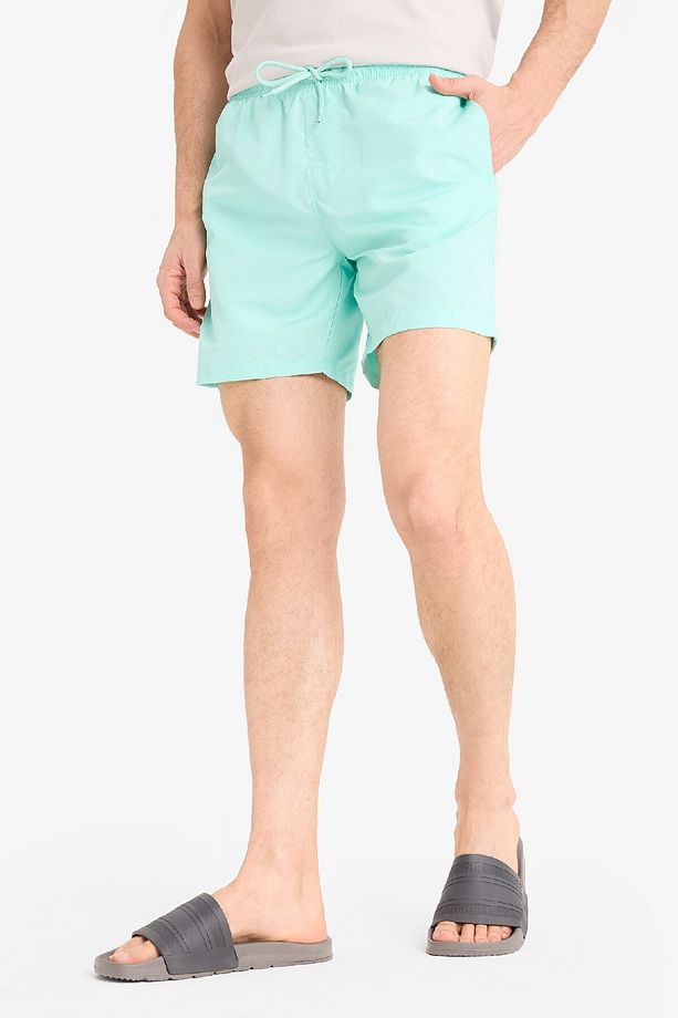Regular Fit Kısa Boy Cepli File Astarlı Beli Bağcıklı Düz Hafif Kumaş Deniz Şortu E5133axns - 1