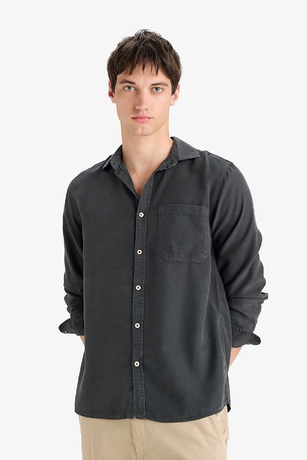 Regular Fit Basic Düz Uzun Kollu Gömlek B2907AX25SP - 4
