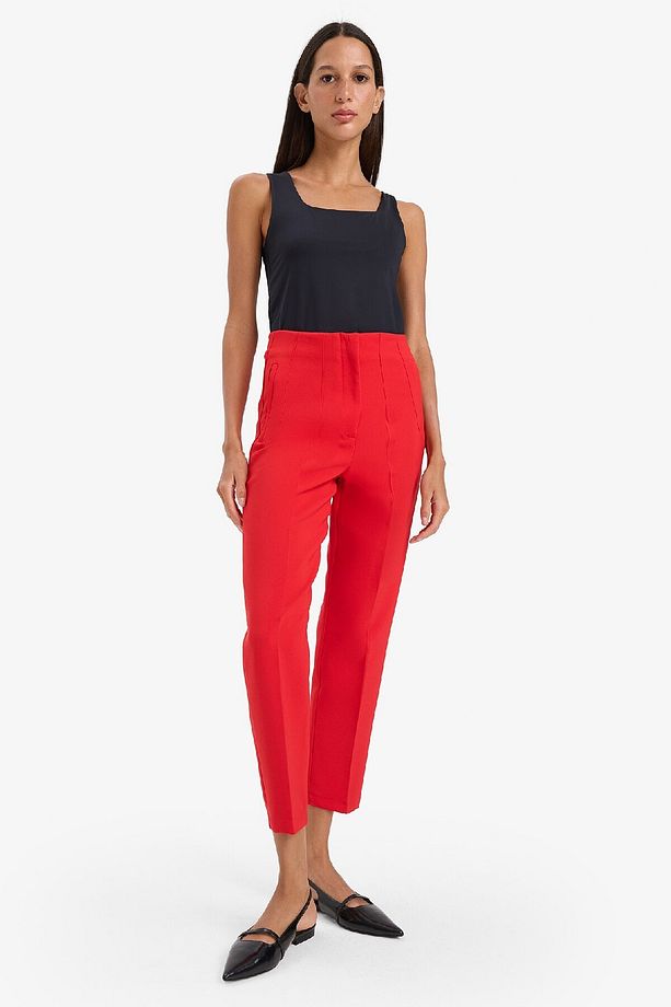 Crop Klasik Kumaş Pantolon Carrot Fit Fermuarlı Yüksek Bel Basic Düz Dar Paça C2466ax24au - 4