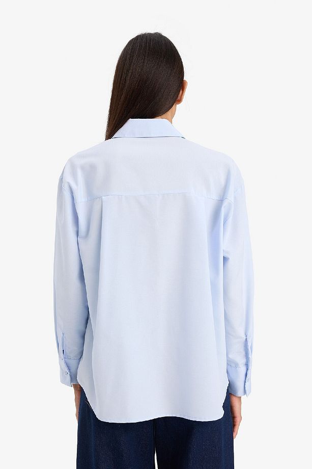 Oversize Geniş Kalıp Poplin Uzun Kollu Gömlek E7188AX25SP - 5
