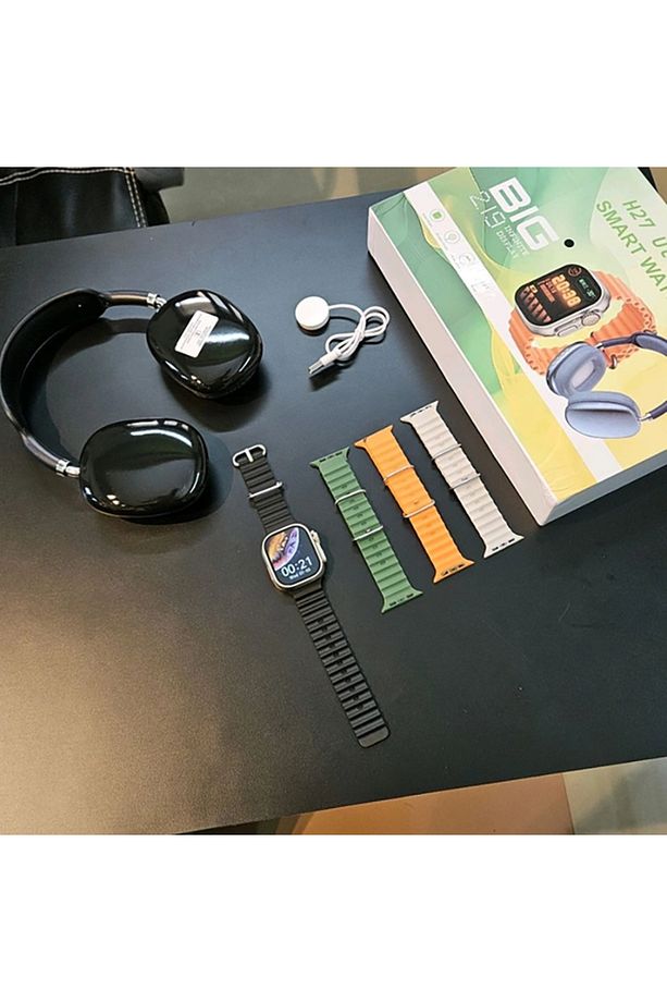 H27 Ultra 3 Akıllı Saat 2,19 Ekran Nfc Gps, Bluetooth Kulaklık ve 4 Kordon Hediyeli Kombinasyon Set - 1