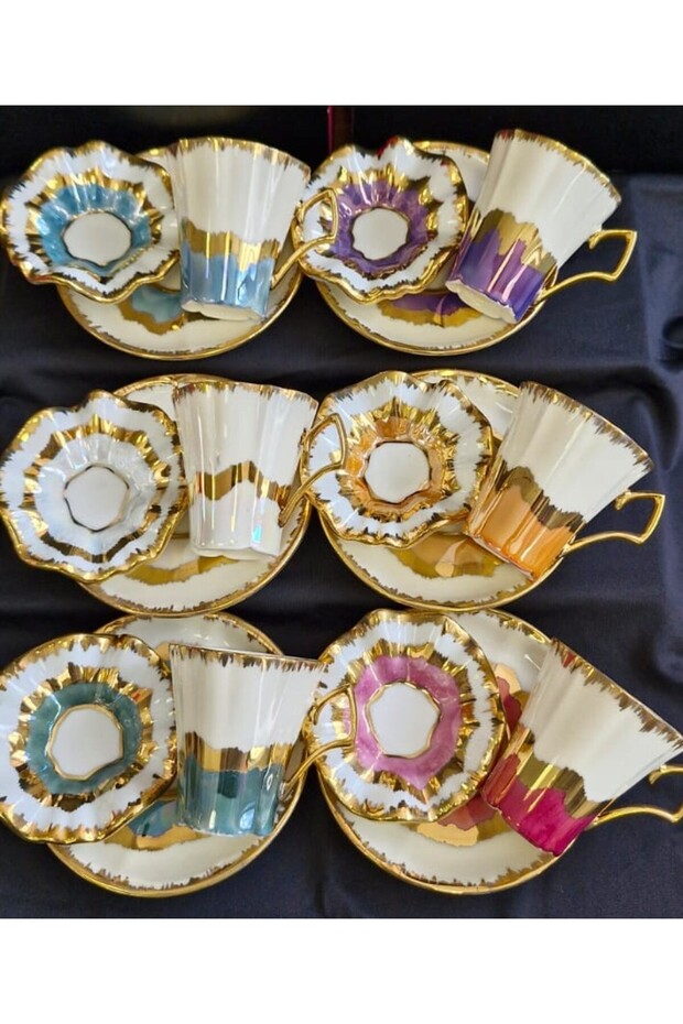Bi̇.Demet Porcelain Hand Decorated Painting Cup Set and Delight Bowl