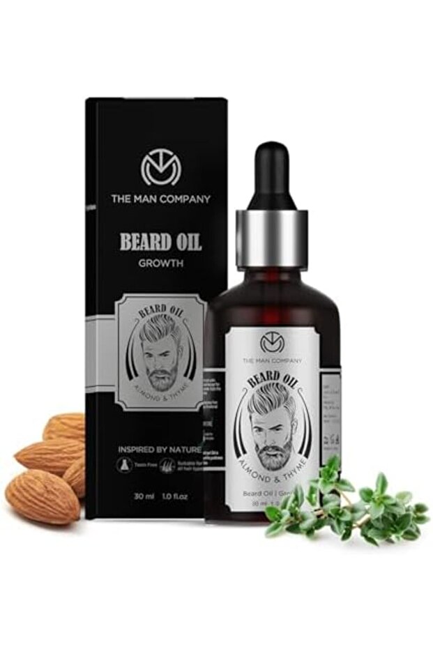 Beard Oil for Growing Beard Faster with Almond & Thyme, 100% NATURAL - 30ML