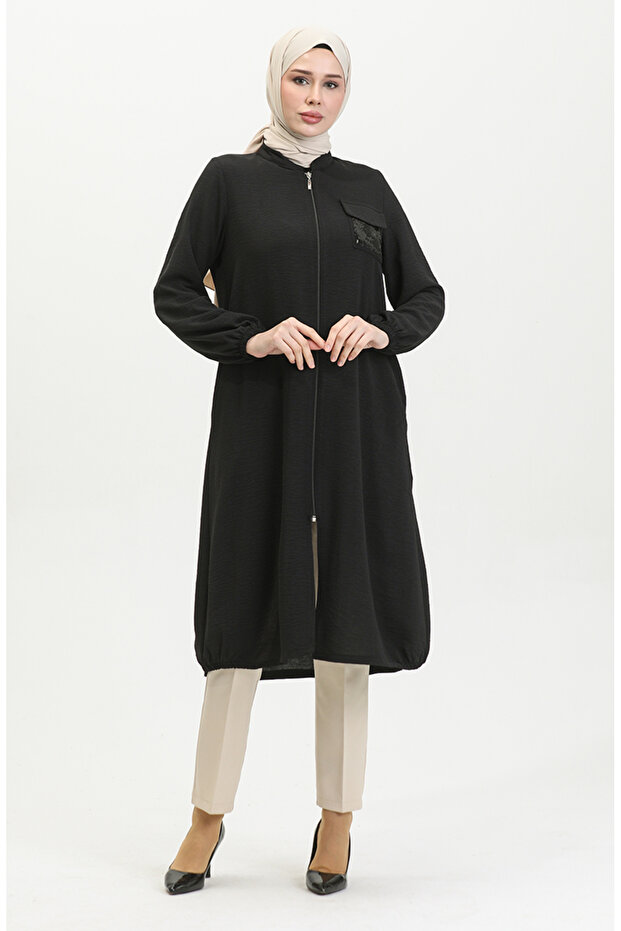 Pullu Fermuarlı Kap 1014-06 Siyah - 2