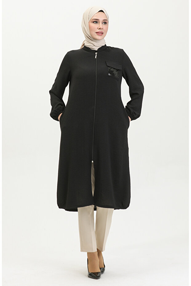 Pullu Fermuarlı Kap 1014-06 Siyah - 5