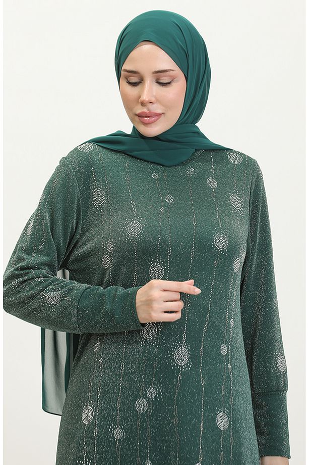 Taşlı Simli Elbise 0408-04 Yeşil - 3