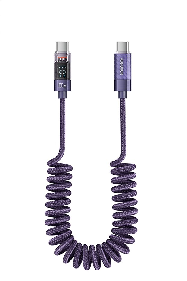 كابل شحن زنبركي MX-063 بطول متر واحد، 60 وات، بنفسجي - 2