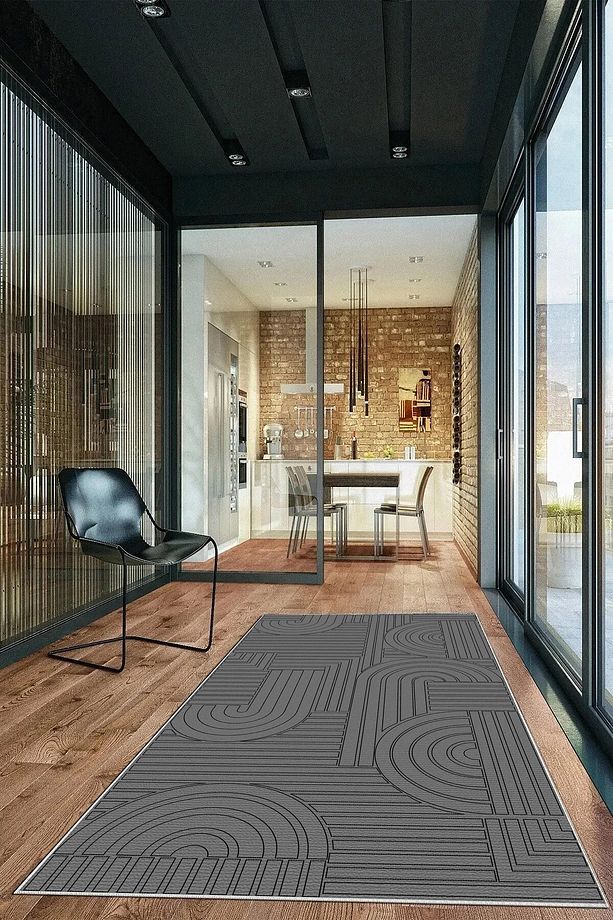 Salon Halısı Geometrik İskandinav Eskitmeli Dijital Baskı Yıkanabilir Kaymaz Taban 9017SALONHULYA - 2
