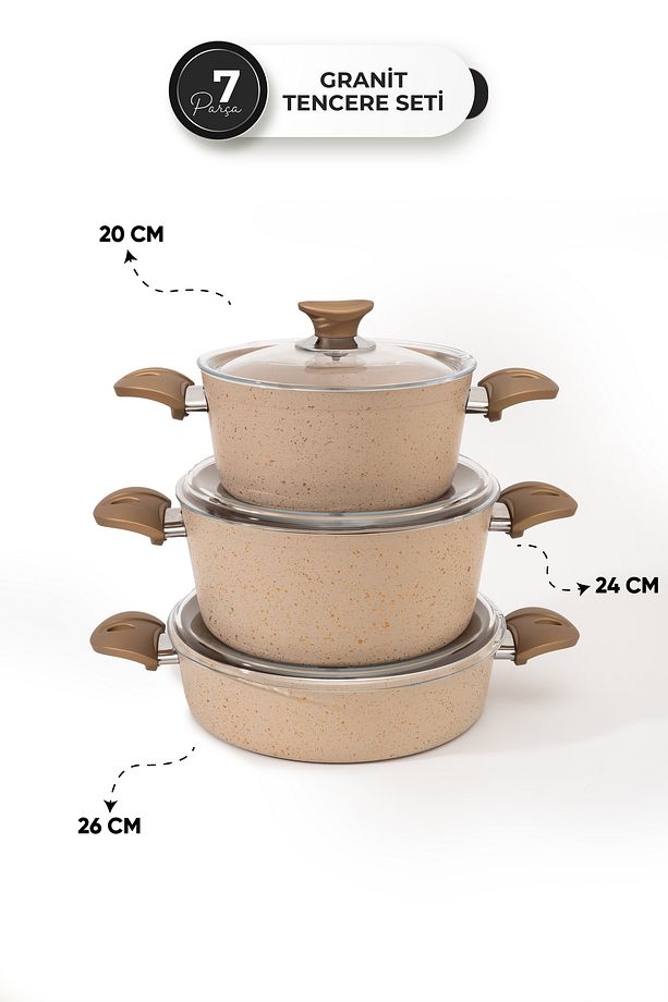 7 Parça Ewx Bakalit Kulp Krem Granit Tencere Seti - 26 cm - 6