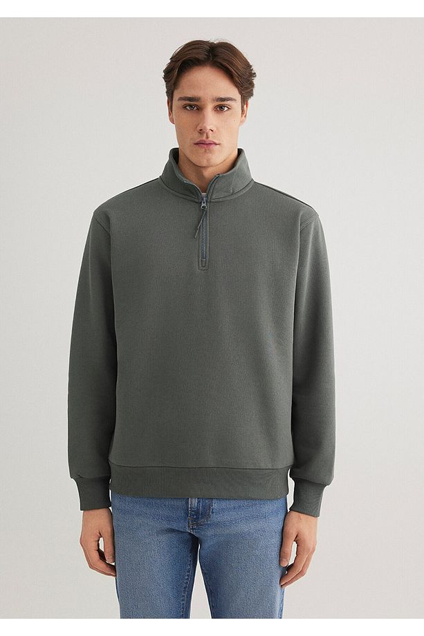 Yarı Fermuarlı Yeşil Basic Sweatshirt 0s10278-71598 - 5