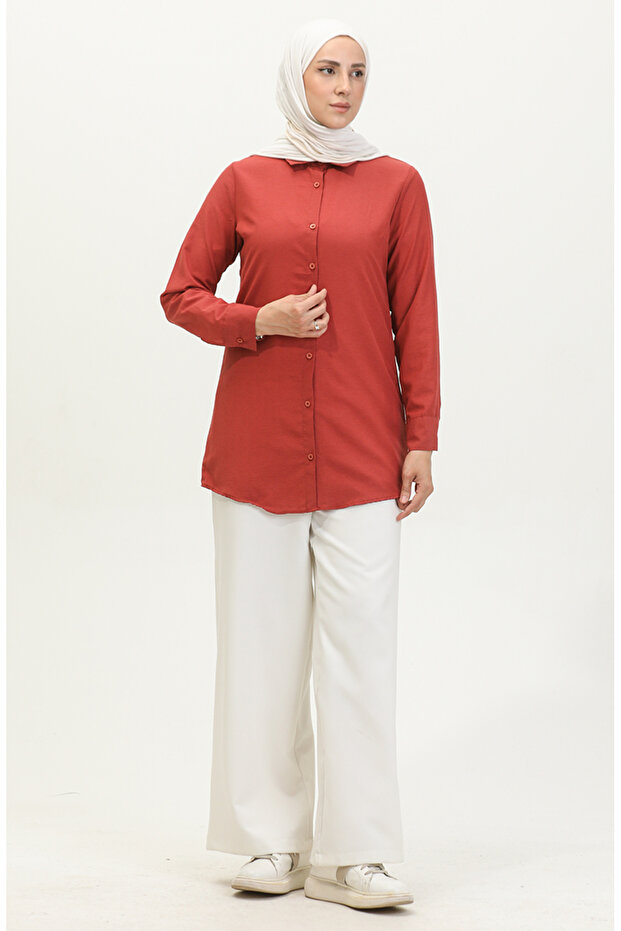 6111-03 موديل تونيك بأزرار على شكل صدفة البصل الداكن - 1