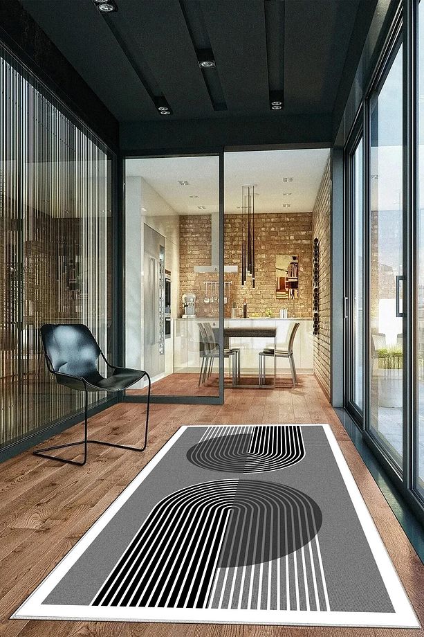 Salon Halısı Geometrik İskandinav Eskitmeli Dijital Baskı Yıkanabilir Kaymaz Taban 8174SALONHULYA - 3