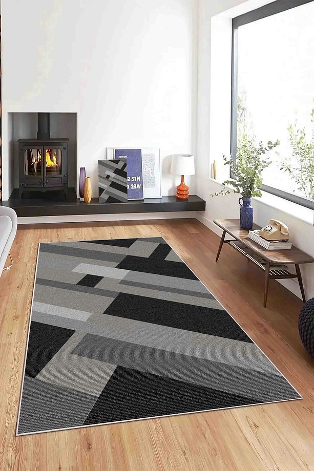 Salon Halısı Geometrik İskandinav Eskitmeli Dijital Baskı Yıkanabilir Kaymaz Taban 9024SALONHULYA - 3
